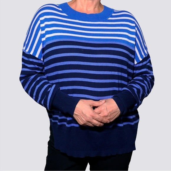GAP Sweaters - GAP Blue Stripe Lightweight Knit Pullover Sweater Relaxed Fit Plus Size 0X to 2X